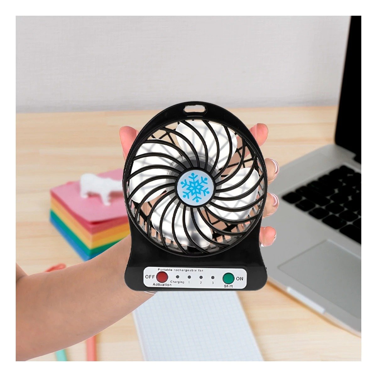 PACK2 BRISA MINI PORTATIL RECARGABLE NEGRO PRACTICO LIGERO CON BASE ESTABLE Y+REGALO STICKER - 5