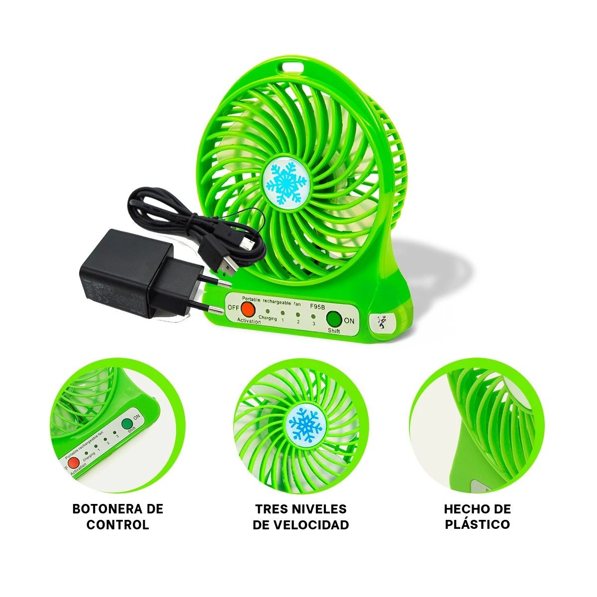 PACK6 VENTILADOR MINI PORTATIL RECARGABLE VERDE COMPACTO SILENCIOSO Y+REGALO STICKER - 2