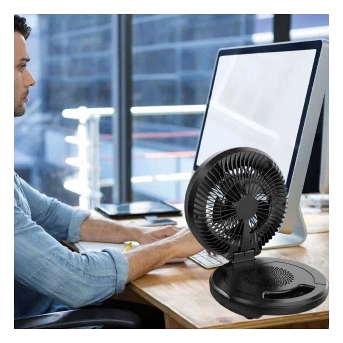 PACK2 AUDIO PORTATIL CON VENTILADOR INCORPORADO NEGRO BLUETOOTH CON BASE Y+REGALO STICKER - 1
