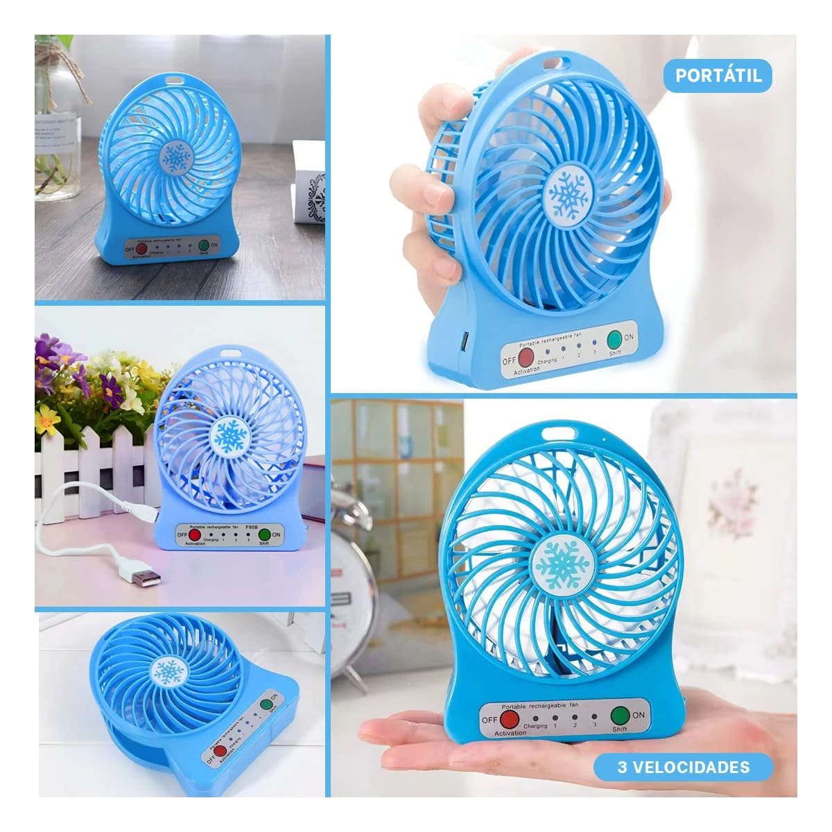 PACK12 AIREADOR MINI PORTATIL RECARGABLE AZUL MODERNO FUNCIONAL CON SOPORTE Y+PAPEL REGALO - 2