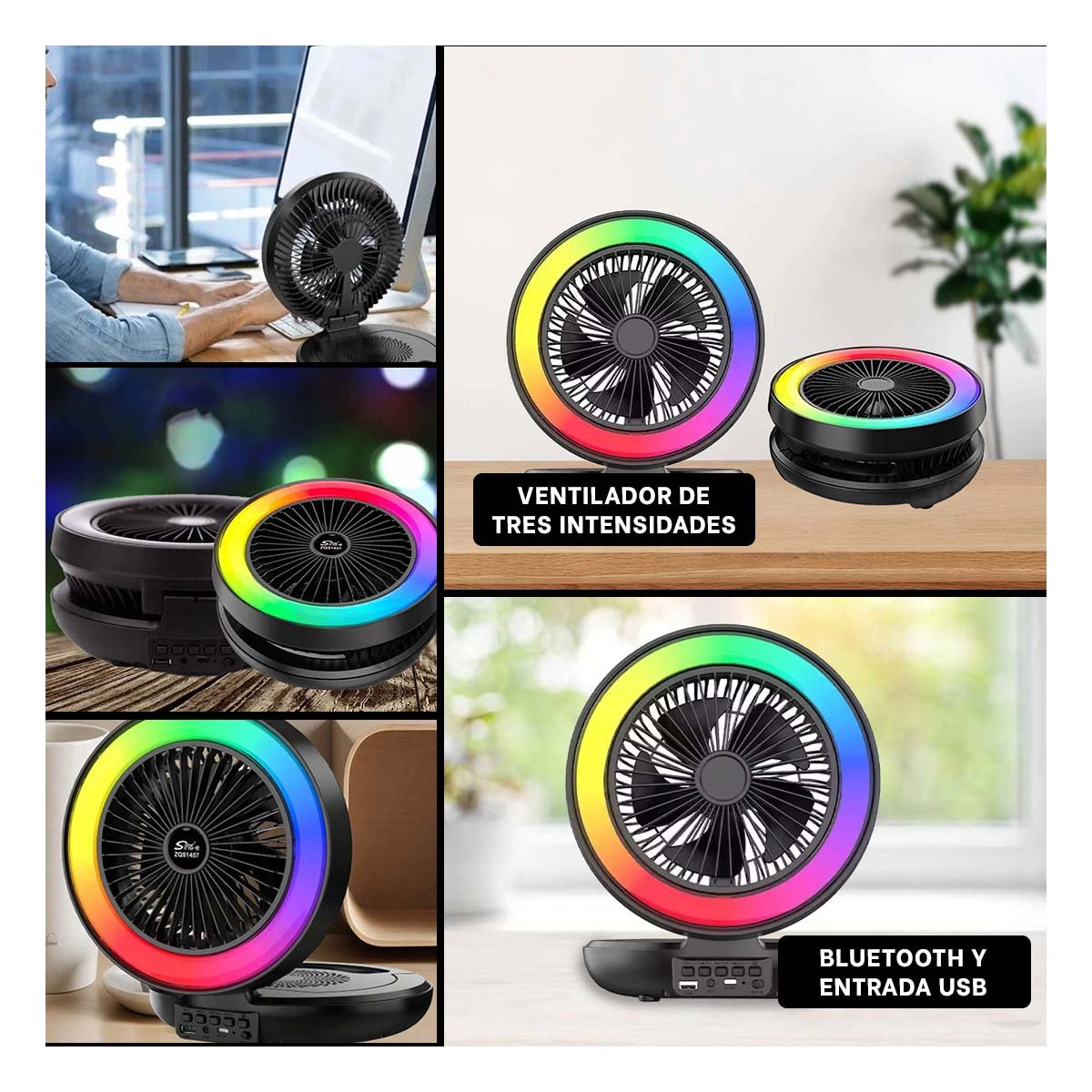 PACK2 EQUIPO SONIDO CON VENTILADOR INCORPORADO NEGRO INALAMBRICO POTENTE Y+PAPEL REGALO - 3