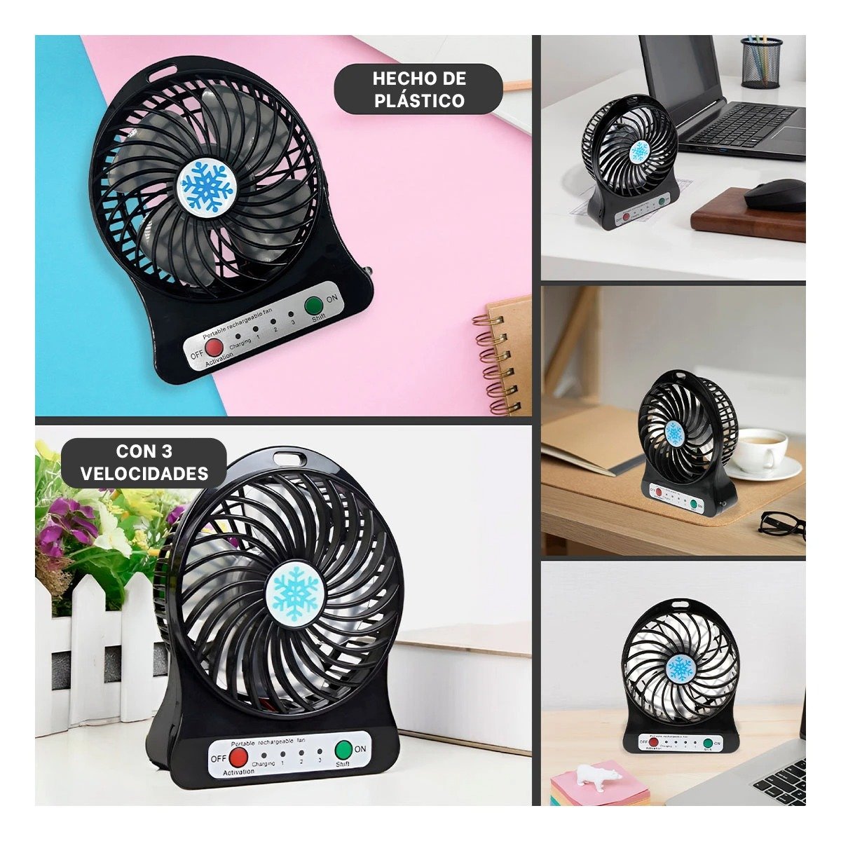 PACK4 AIREADOR MINI PORTATIL RECARGABLE NEGRO PORTATIL COMPACTO CON BATERIA Y+REGALO STICKER - 2
