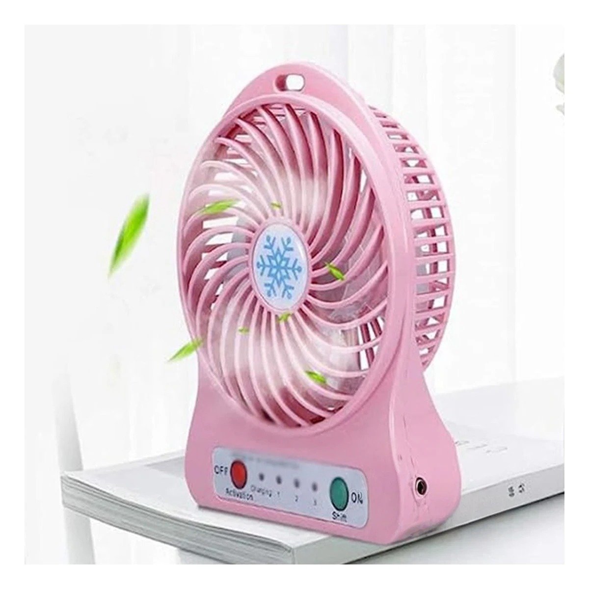 PACK4 ABANICO MINI PORTATIL RECARGABLE ROSADO CON BASE PARA ESCRITORIO Y+PAPEL REGALO - 5
