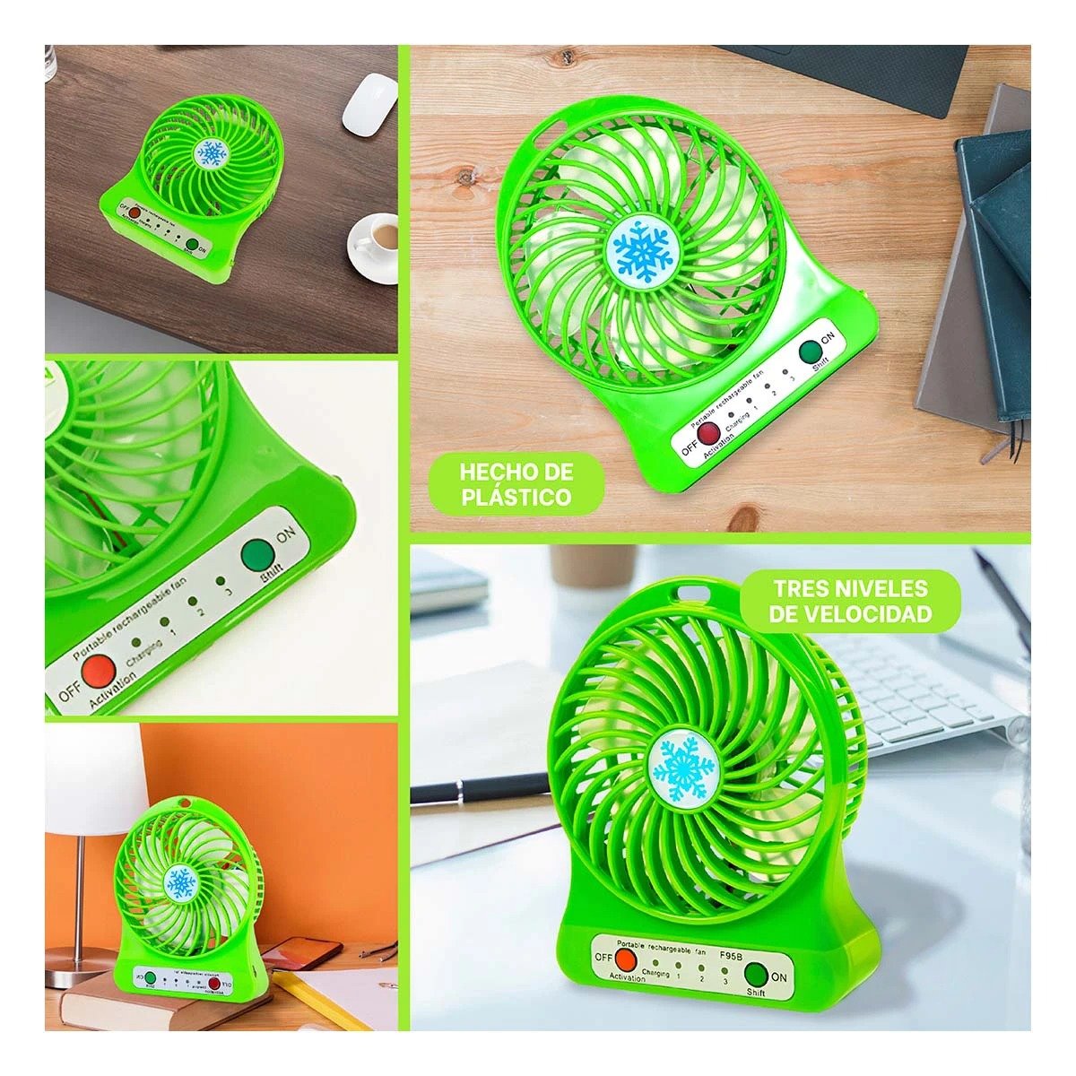 PACK2 REFRESCADOR MINI PORTATIL RECARGABLE VERDE LIGERO PRACTICO PARA VIAJES Y+PAPEL REGALO - 3