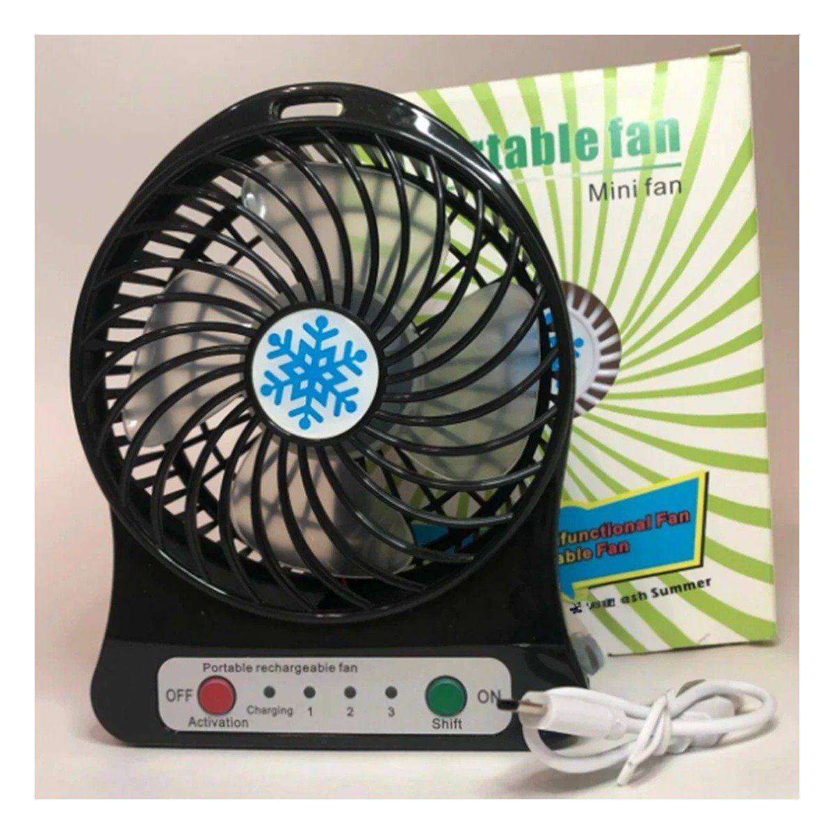 PACK12 ABANICO MINI PORTATIL RECARGABLE NEGRO SILENCIOSO COMPACTO PARA OFICINA - 1