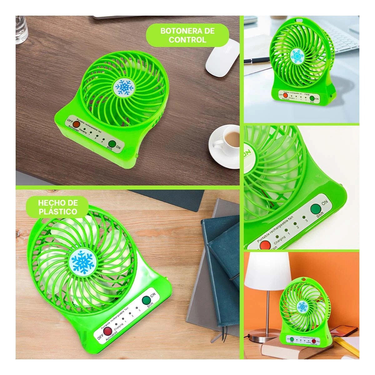PACK4 AIREADOR MINI PORTATIL RECARGABLE VERDE LIGERO SILENCIOSO PARA HOGAR Y+REGALO STICKER - 2