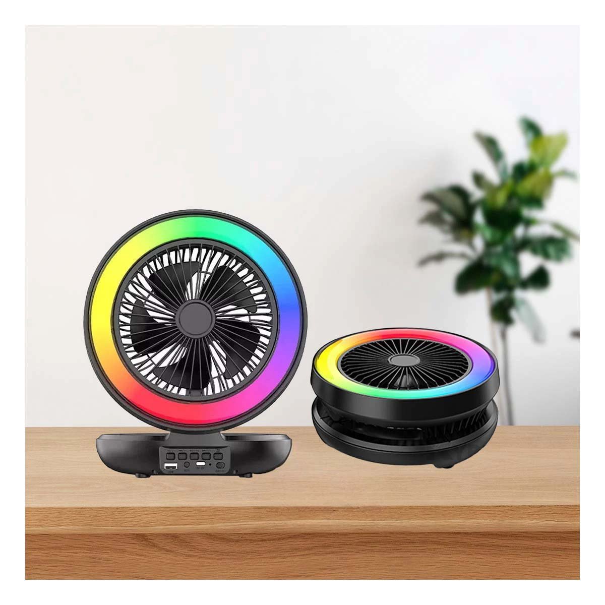PACK4 PARLANTE CON VENTILADOR INCORPORADO NEGRO POTENTE CON LUZ LED AJUSTABLE Y+PAPEL REGALO - 2