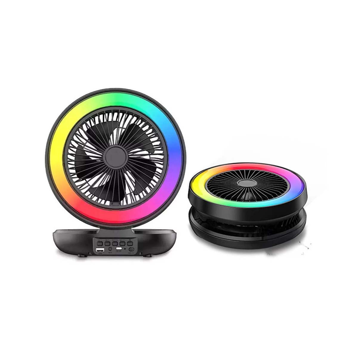PACK4 PARLANTE CON VENTILADOR INCORPORADO NEGRO POTENTE CON LUZ LED AJUSTABLE Y+PAPEL REGALO - 3