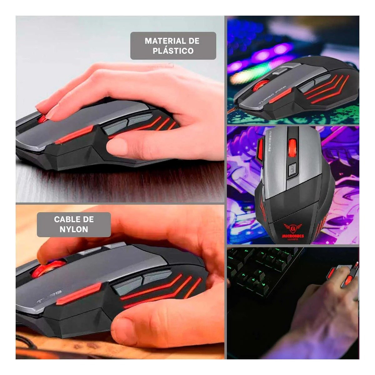 PACK2 MOUSE GAMER LUMIERE NEGRO PARA LAPTOP CON SENSOR DE MOVIMIENTO Y+PAPEL REGALO - 3