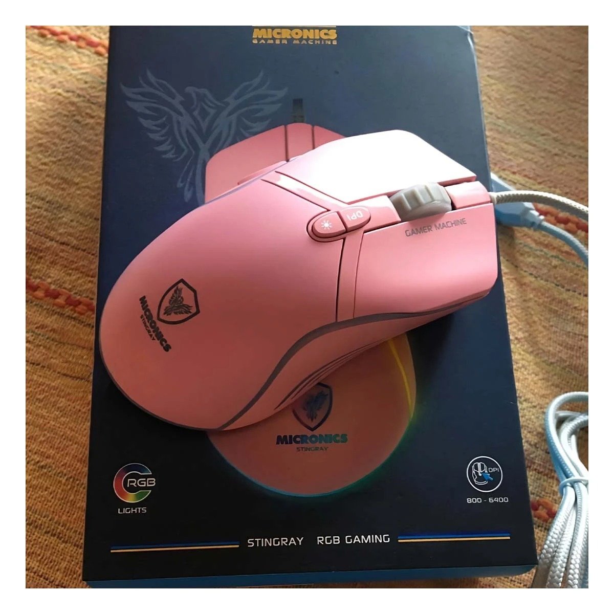 MOUSE GAMER STINGRAY ROSADO PARA OFICINA CON ALTA PRECISION Y+PAPEL REGALO - 1