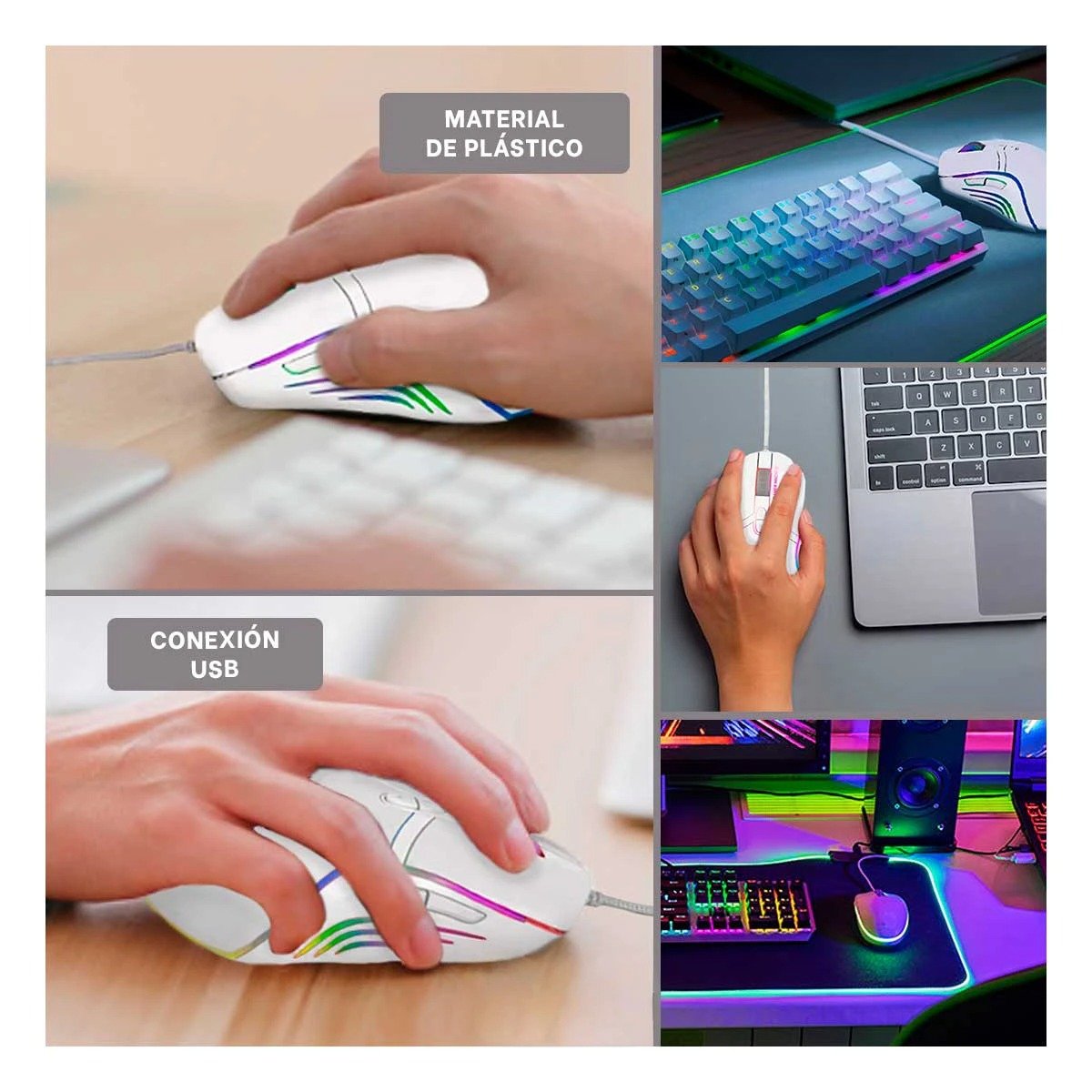 PACK6 RATON GAMER STINGRAY BLANCO PARA CYBER CON DISENO ERGONOMICO Y+PAPEL REGALO - 3