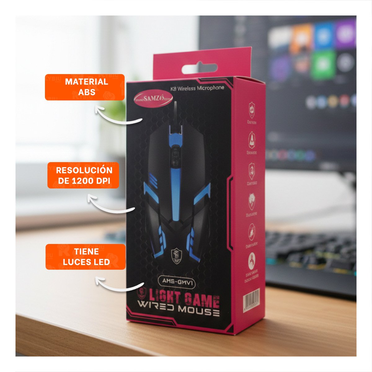 PACK2 MOUSE GAMER LIGKT NEGRO CON BOTONES PROGRAMABLES - 5