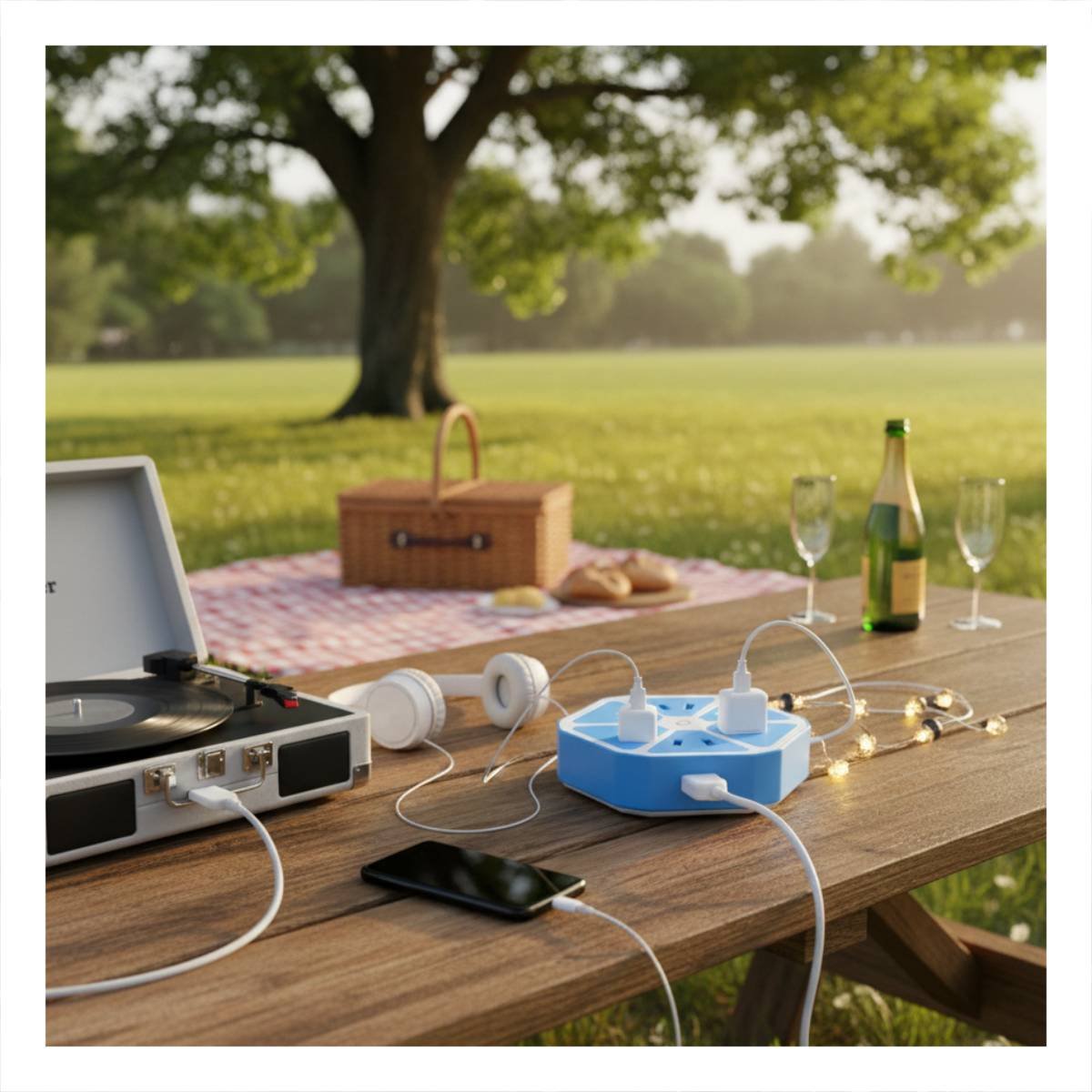 EXTENSION HEXAGONAL 4 PUERTOS 4 USB CELESTE PARA ESTACION DE CARGA EN CASA Y+LIGAS REGALO - 2