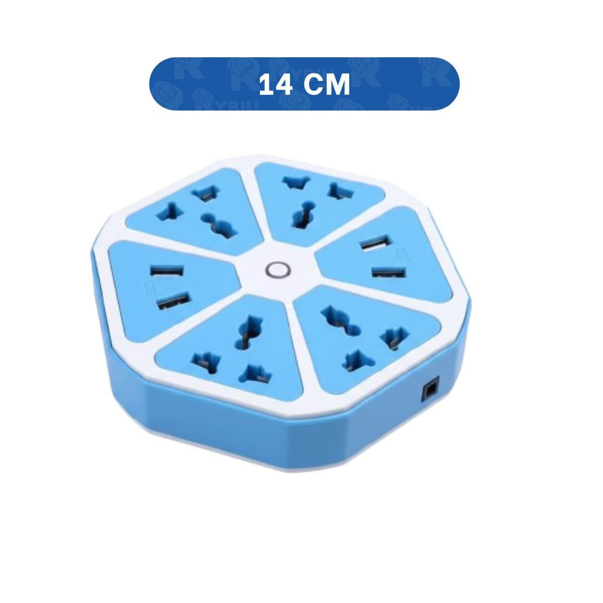 EXTENSION HEXAGONAL 4 PUERTOS 4 USB CELESTE PARA ESTACION DE CARGA EN CASA Y+LIGAS REGALO - 4