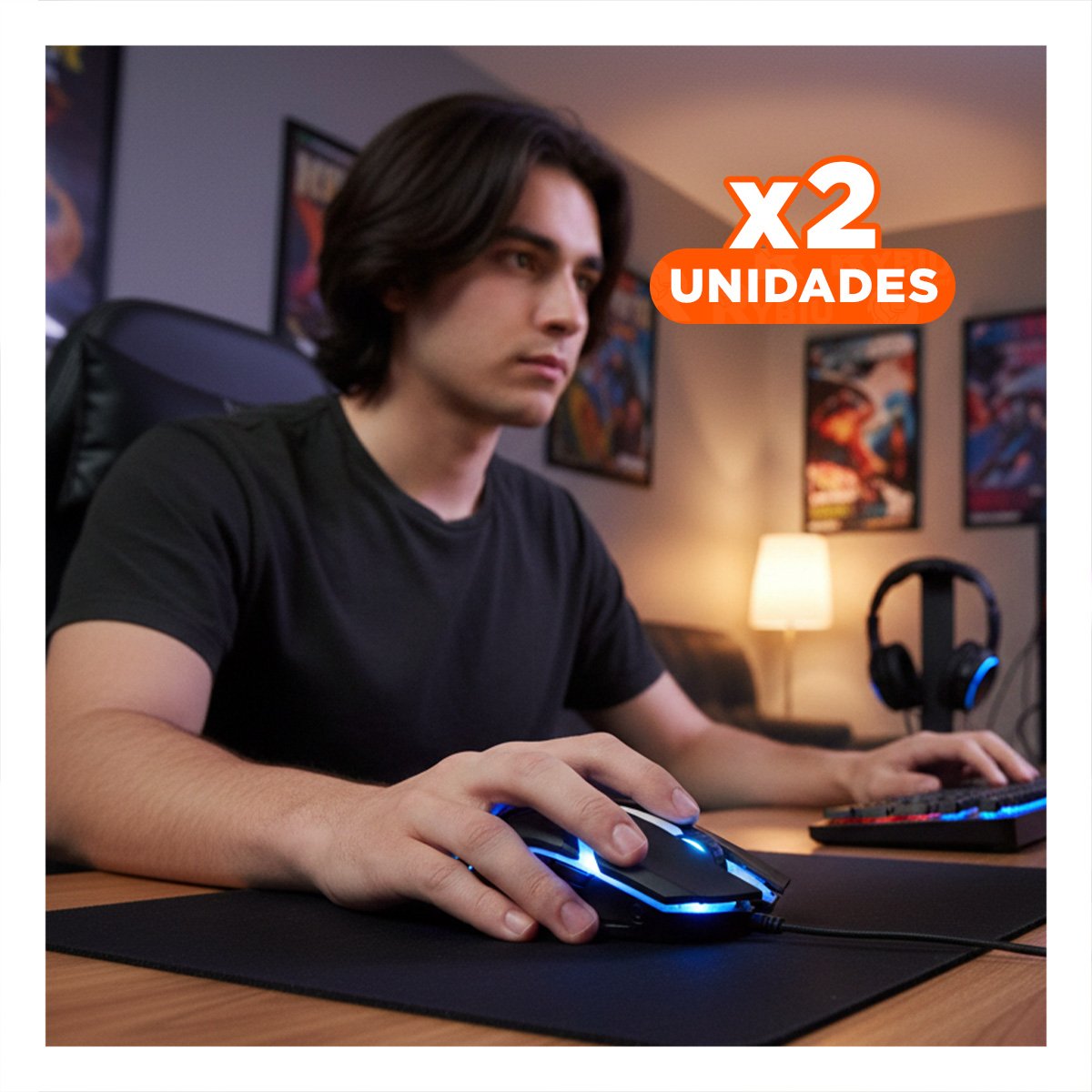 PACK2 CONTROLADOR MOUSE LIGKT GAME NEGRO CON DISENO ERGONOMICO Y+REGALO STICKER - 1