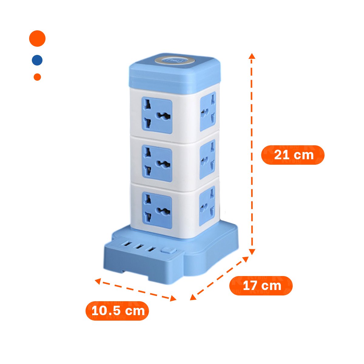 PACK4 MULTITOMA VERTICAL 12 TOMACORRIENTES CON 3 USB CELESTE PARA OFICINA Y+REGALO STICKER - 4