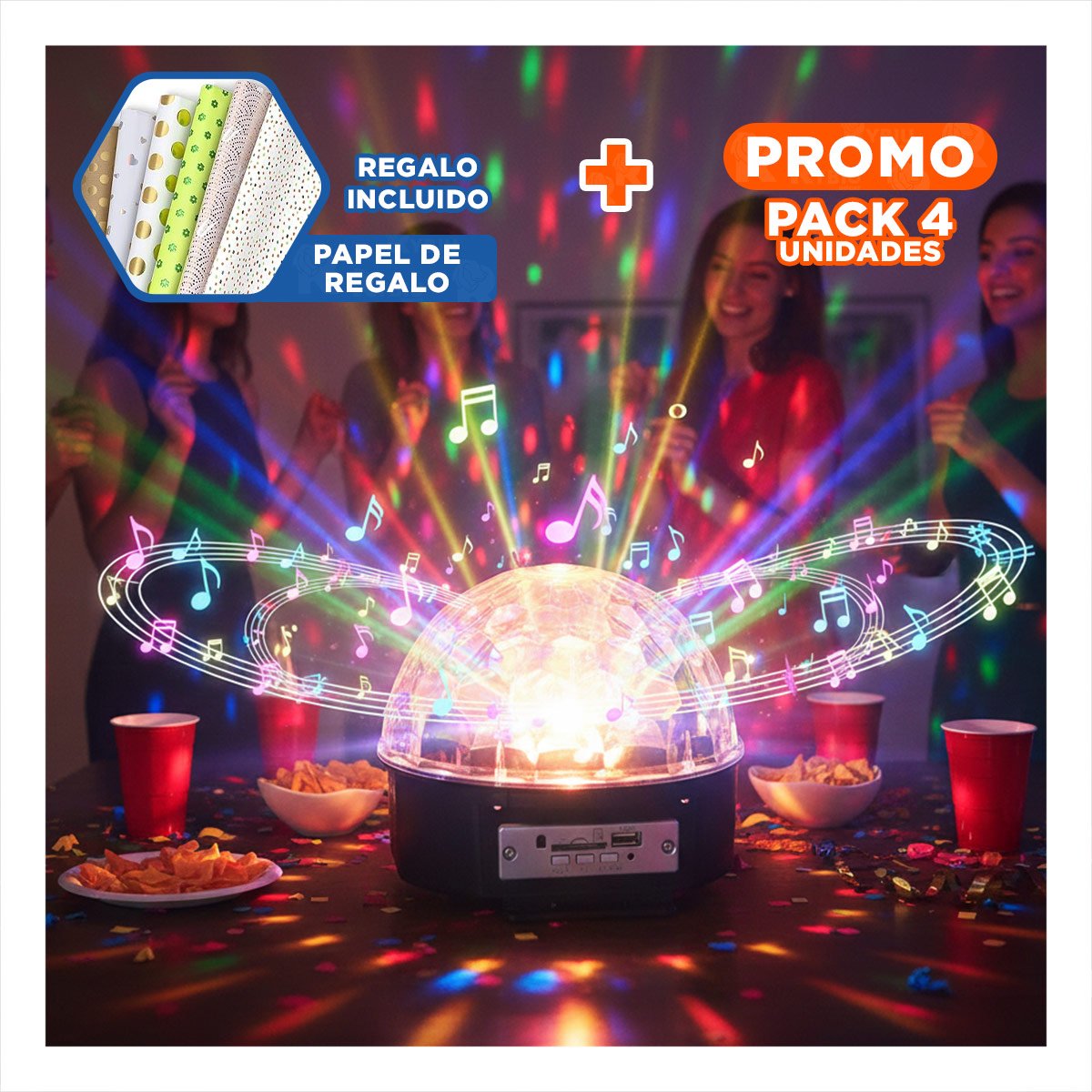 PACK4 DISPOSITIVO DE LUCES LED CON PARLANTE INTEGRADO Y CONTROL PARA DECORACION Y+PAPEL REGALO - 1