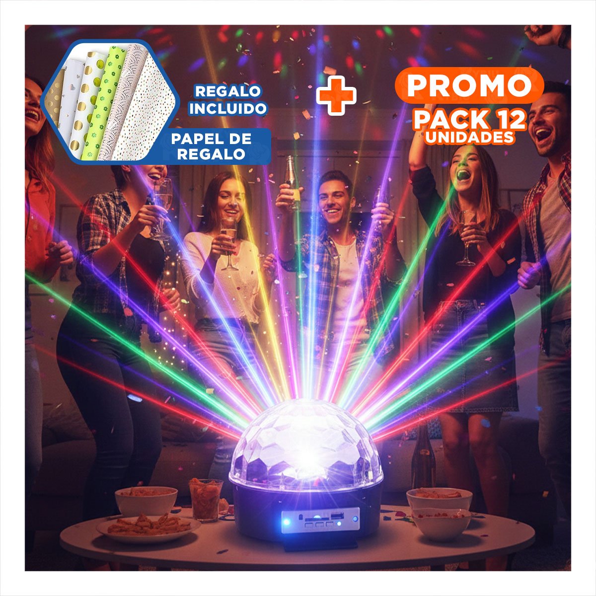 PACK12 EQUIPO DE LUCES LED CON PARLANTE INTEGRADO Y CONTROL PARA DECORACION SALA Y+PAPEL REGALO - 1