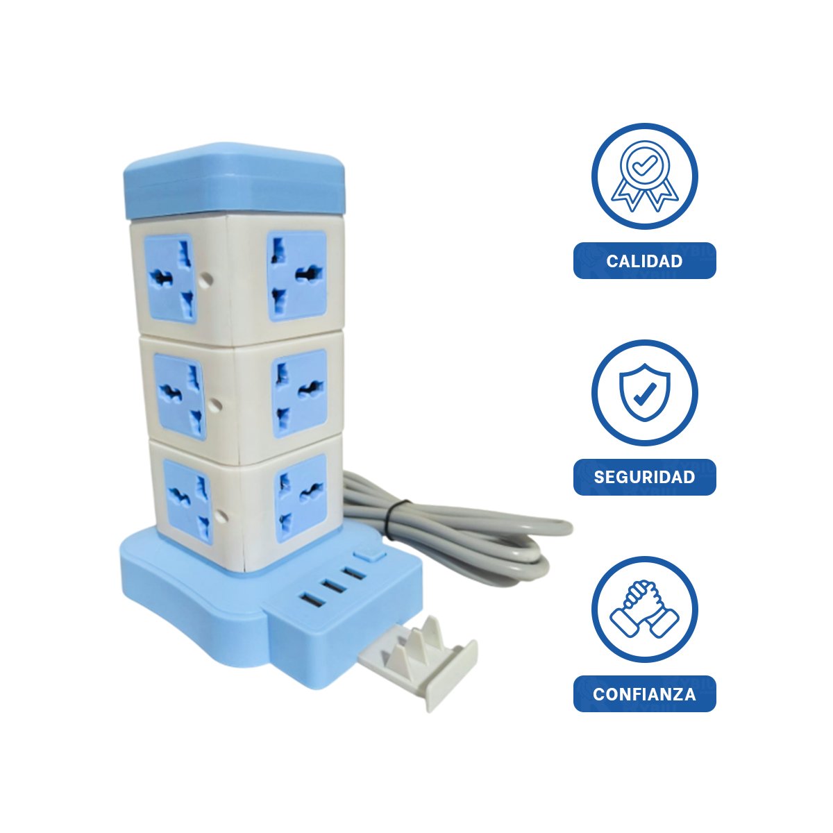 PACK6 EXTENSION VERTICAL 12 TOMACORRIENTES CON 3 USB CELESTE Y+REGALO STICKER - 2