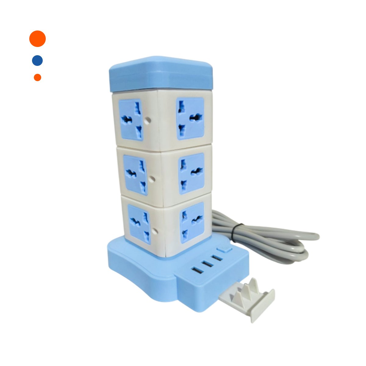 TORRE VERTICAL 12 TOMACORRIENTES CON 3 USB CELESTE PARA OFICINA EN CASA Y+PAPEL REGALO - 1