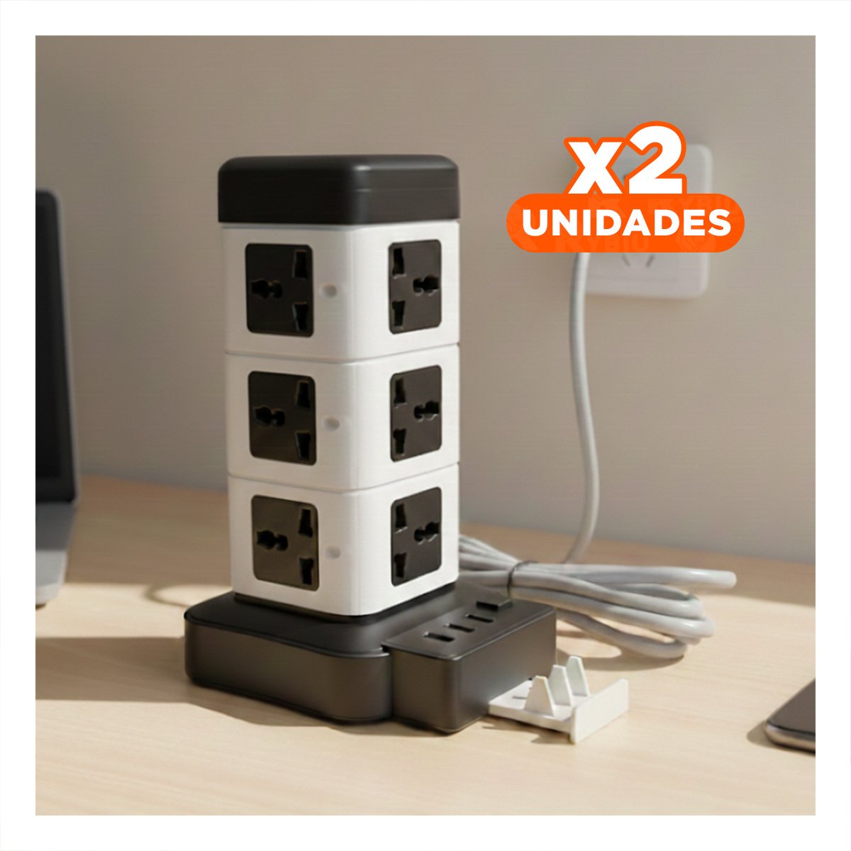 PACK2 BASE VERTICAL 12 TOMACORRIENTES CON 2 USB NEGRO PARA USO PROFESIONAL Y+REGALO STICKER - 1