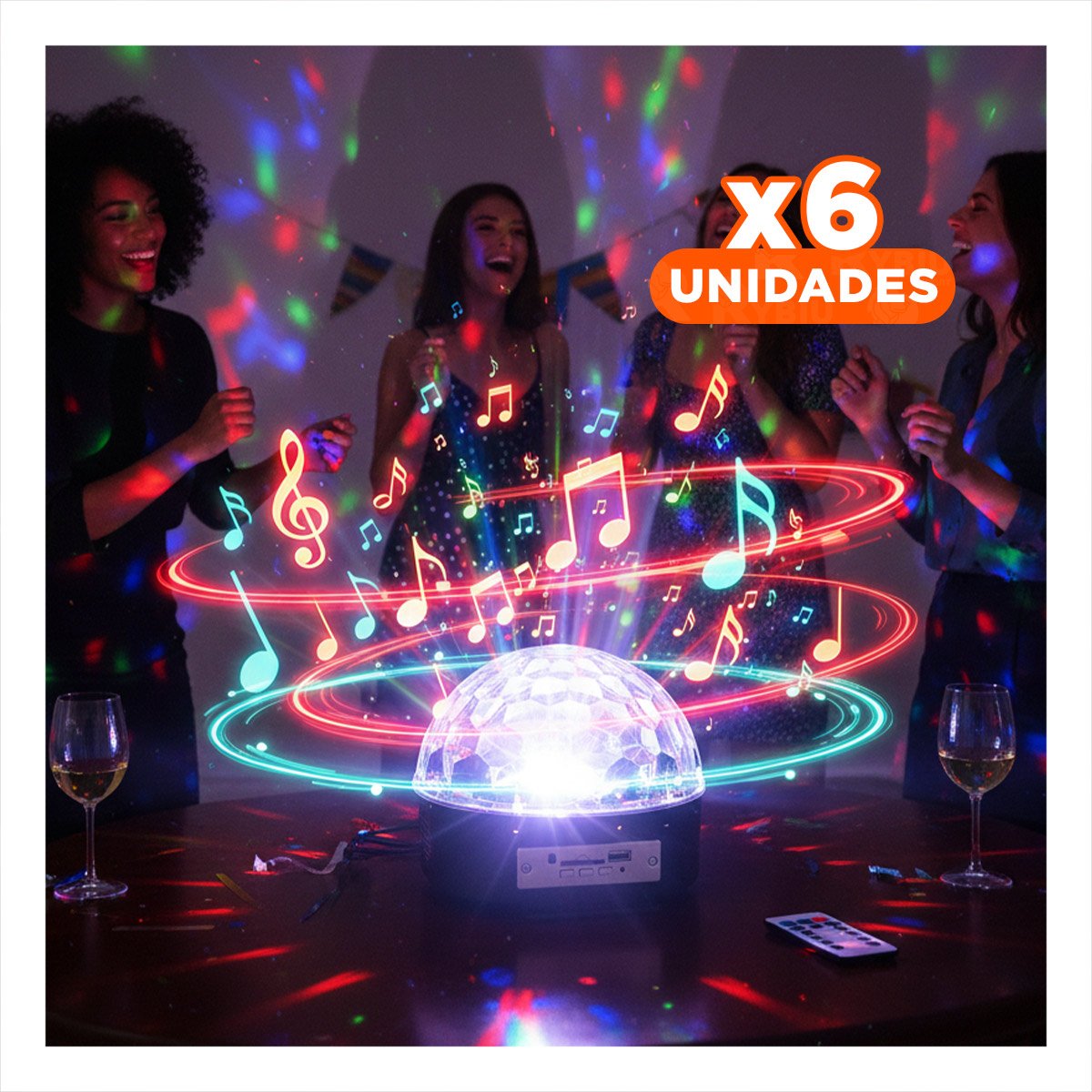 PACK6 ILUMINADOR DE LUCES LED CON PARLANTE BLUETOOTH Y CONTROL PARA AMBIENTE Y+REGALO STICKER - 1