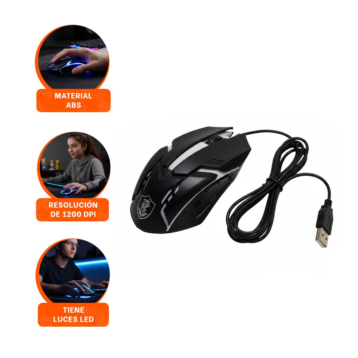 MOUSE GAMER LIGKT NEGRO CON DISENO MODERNO COMPACTO - 3