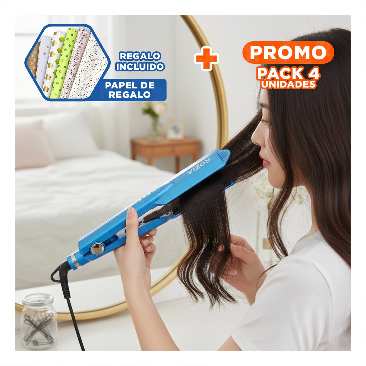 PACK4 ESTILIZADOR DE CABELLO TURQUEZA CON CALOR UNIFORME PARA ESTILO DIARIO Y+PAPEL REGALO - 1
