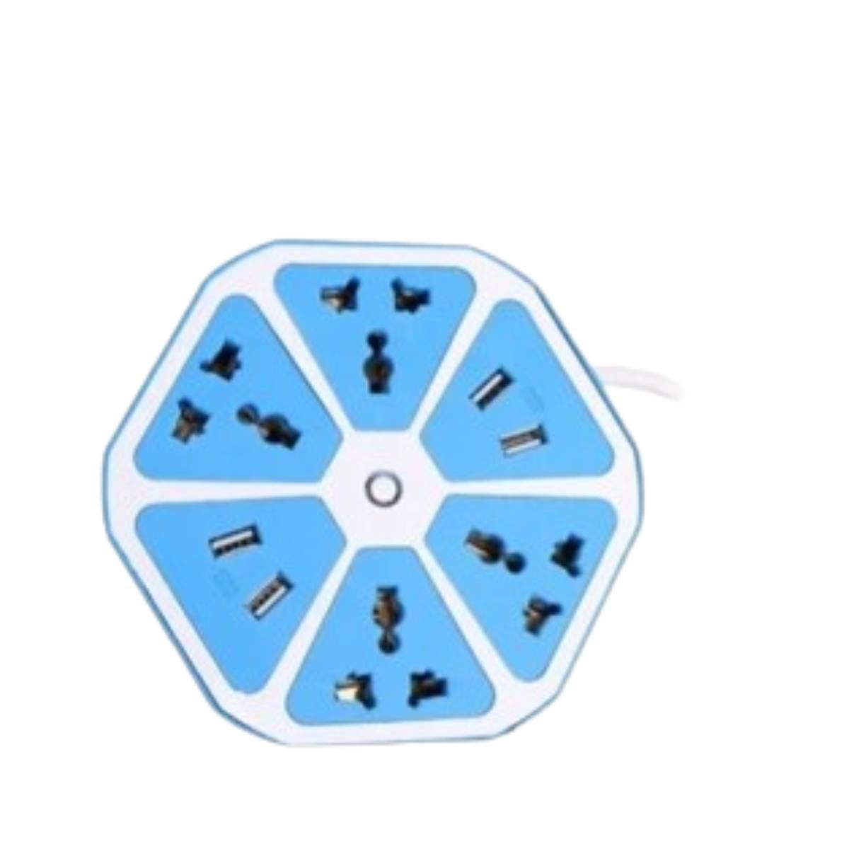 PACK12 ADAPTADOR HEXAGONAL 4 TOMAS 4 USB CELESTE PARA GESTIONAR ENERGIA Y+REGALO STICKER - 2