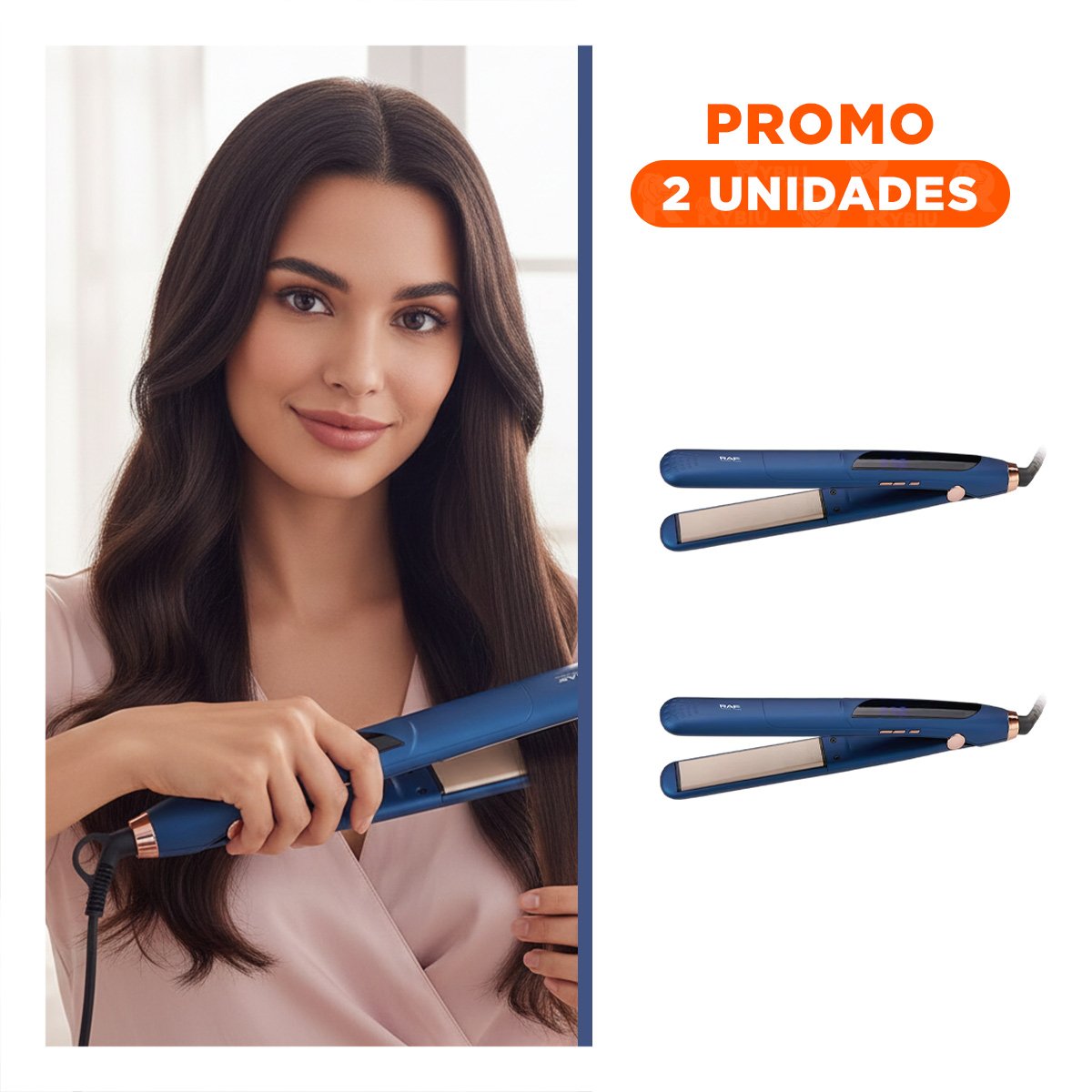 PACK2 ALISADOR DE CABELLO COLOR AZUL CON PLACAS LISAS PARA CABELLO SUAVE Y BRILLANTE - 1