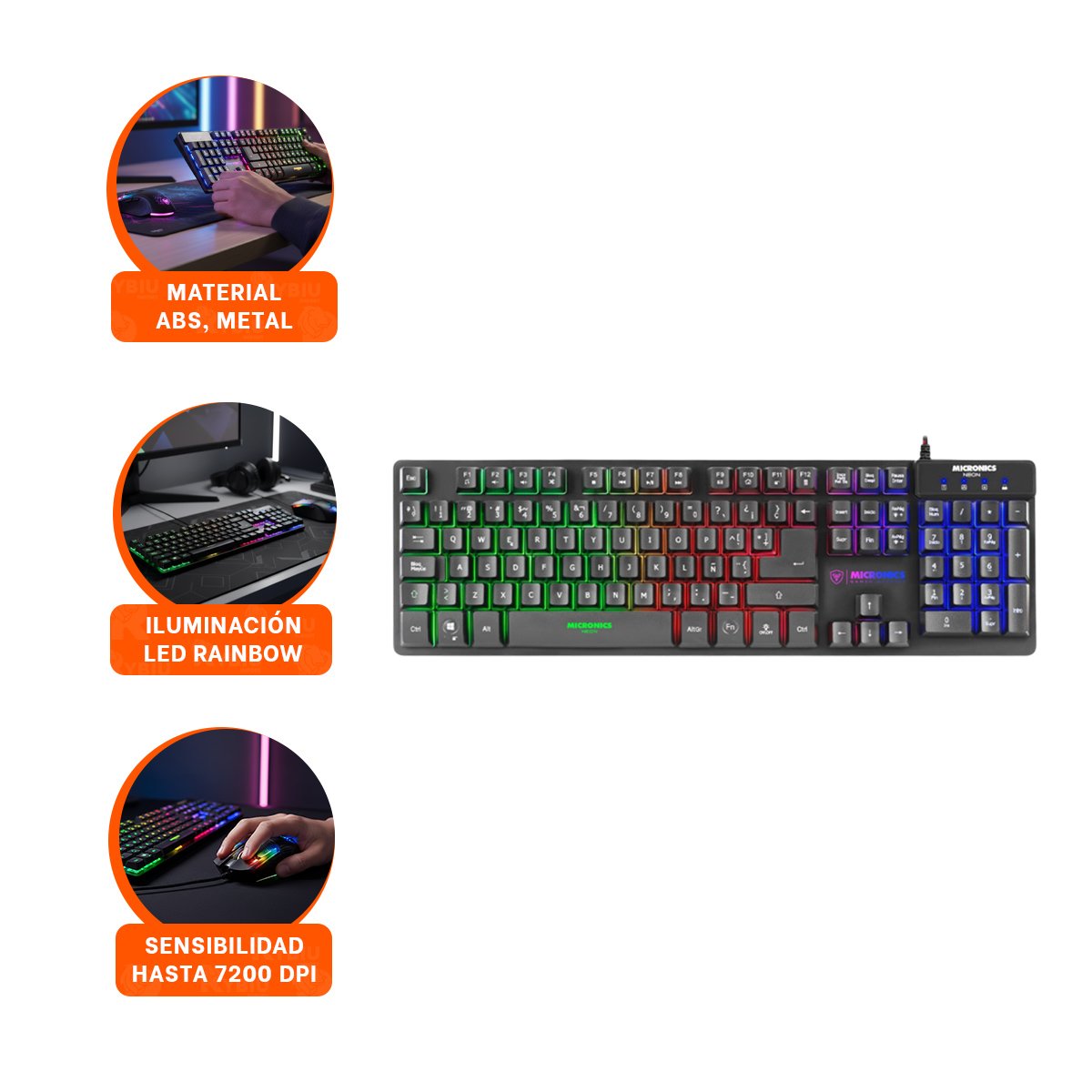 COMBO GAMER MACHINE 2 NEON NEGRO CON TECLADO ILUMINADO Y MOUSE USB - 3