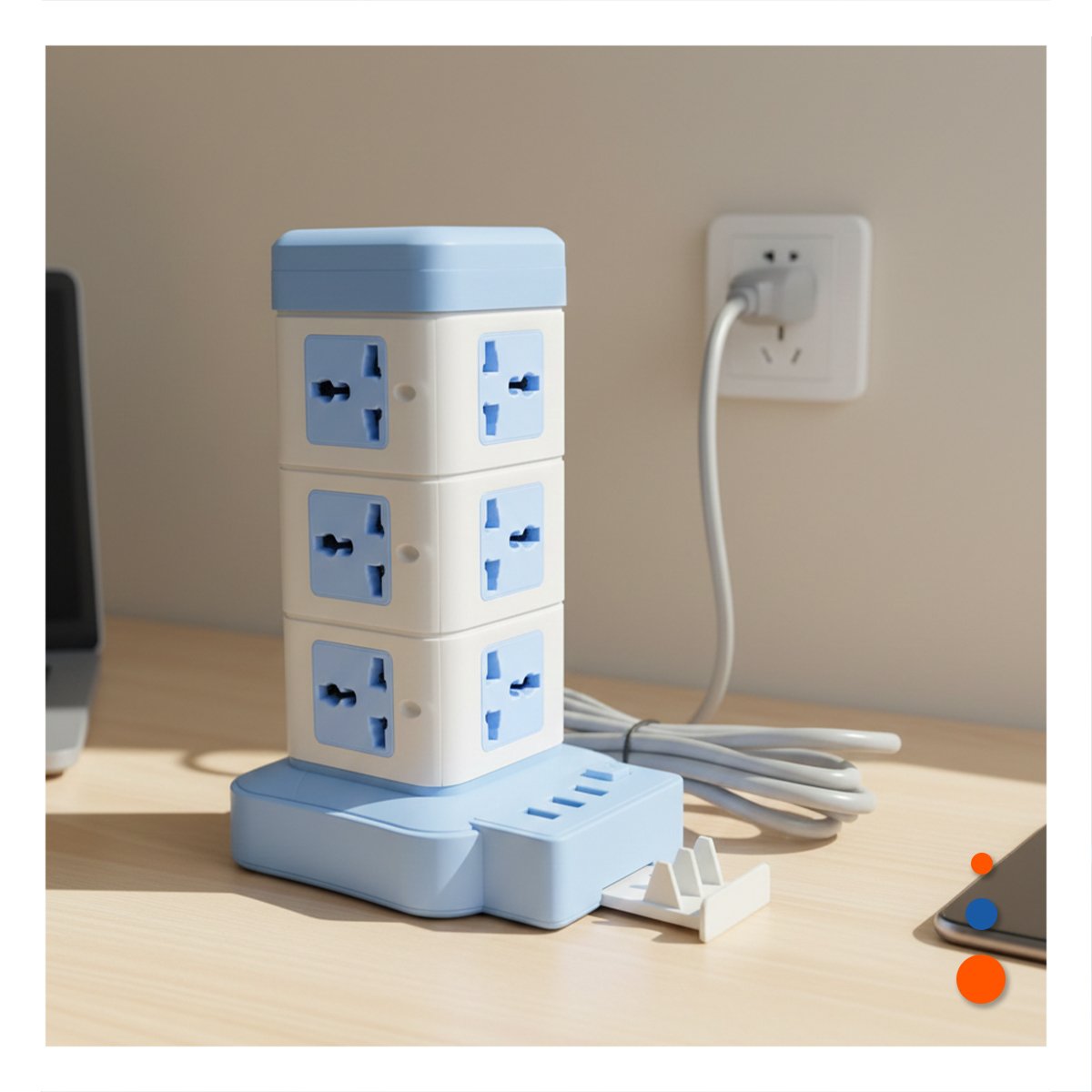 PACK2 TORRE VERTICAL 12 TOMACORRIENTES CON 3 USB CELESTE PARA ESCRITORIO Y+PAPEL REGALO - 2
