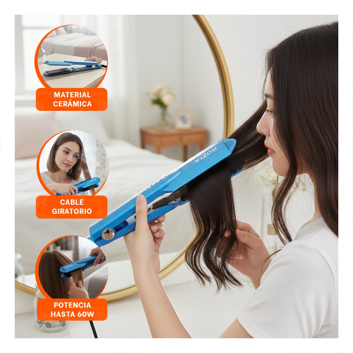 PACK6 ALISADORA DE CABELLO TURQUEZA CON TECNOLOGIA DE CALOR PARA ESTILO DIARIO Y+REGALO STICKER - 3