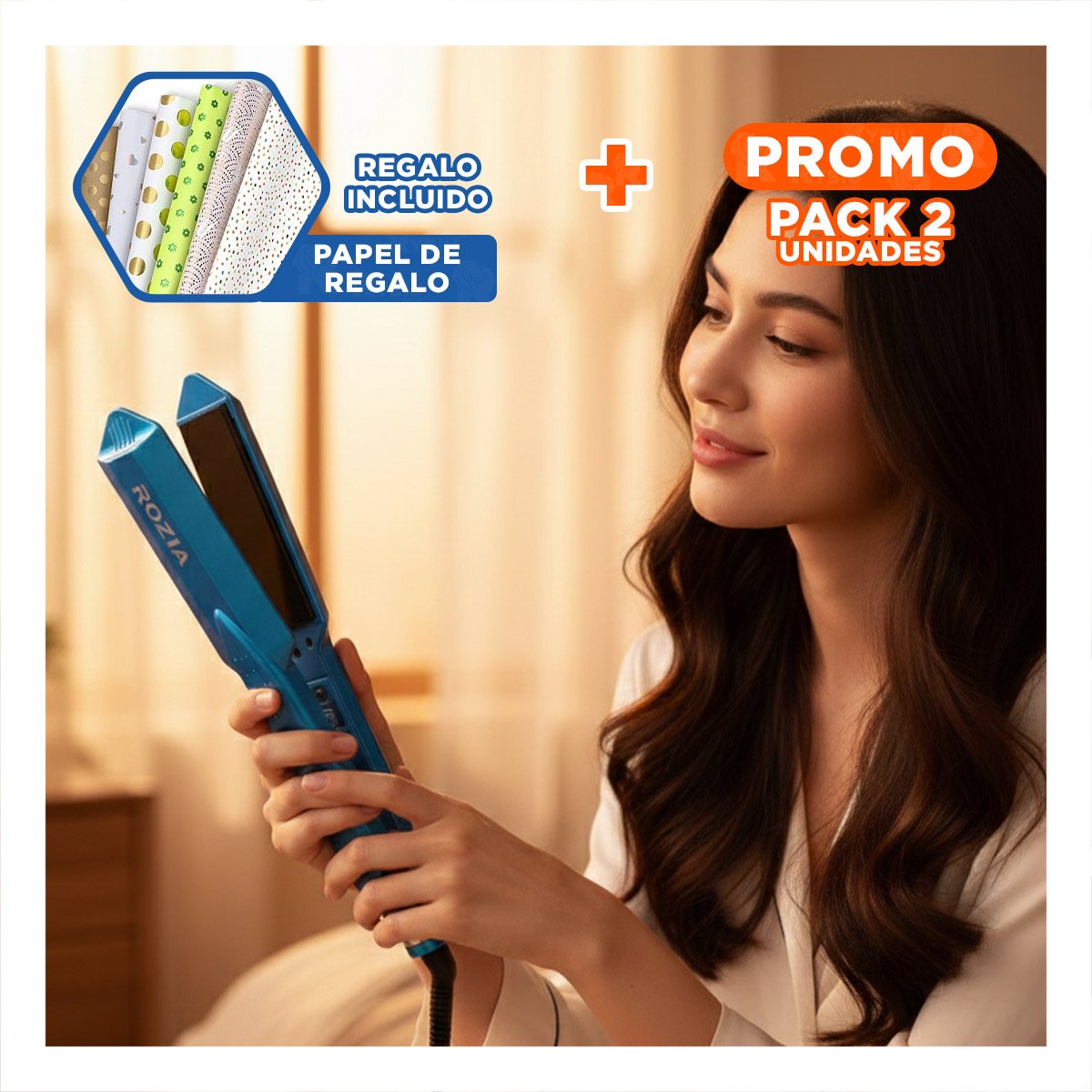 PACK2 ALISADOR DE CABELLO TURQUEZA CON DISENO MODERNO PARA ESTILIZAR CABELLO Y+PAPEL REGALO - 1