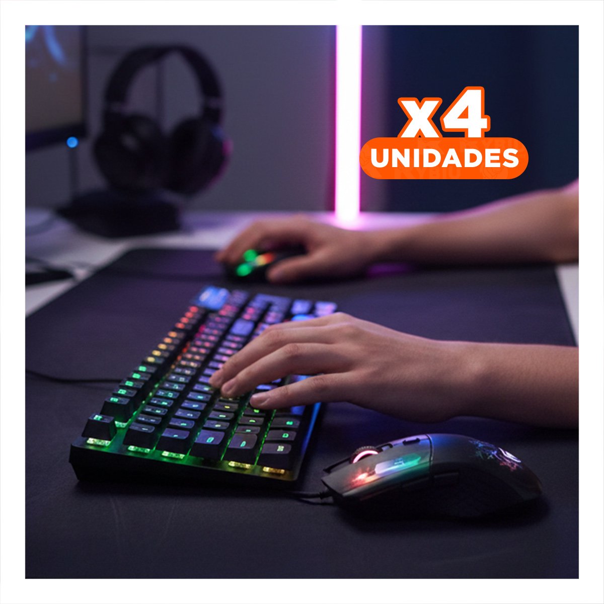 PACK4 EQUIPO GAMER MACHINE 2 NEON NEGRO CON TECLADO RGB Y MOUSE USB - 1