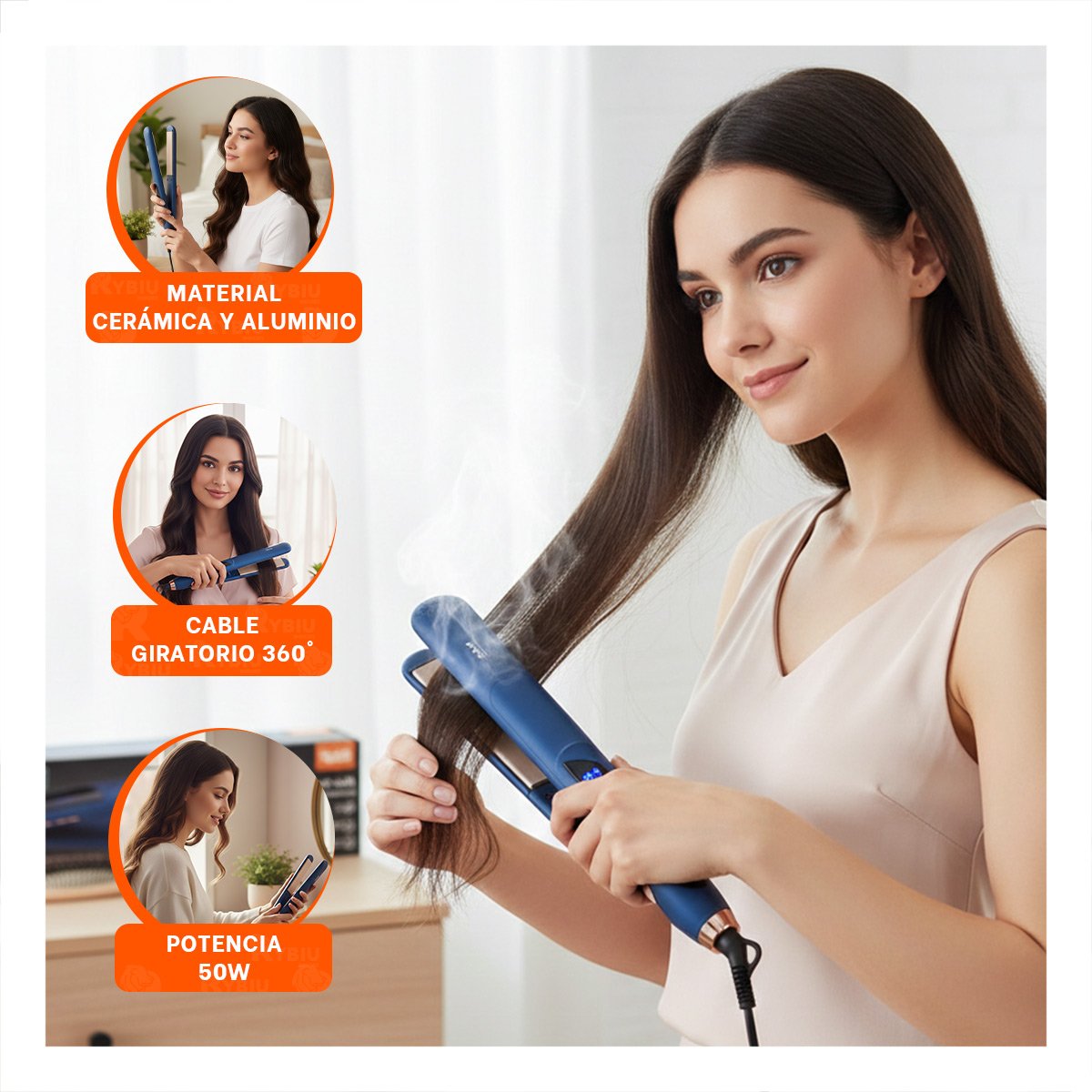 PLANCHA DE CABELLO COLOR AZUL CON TECNOLOGIA DE CALOR PARA ESTILIZAR CABELLO Y+PAPEL REGALO - 5