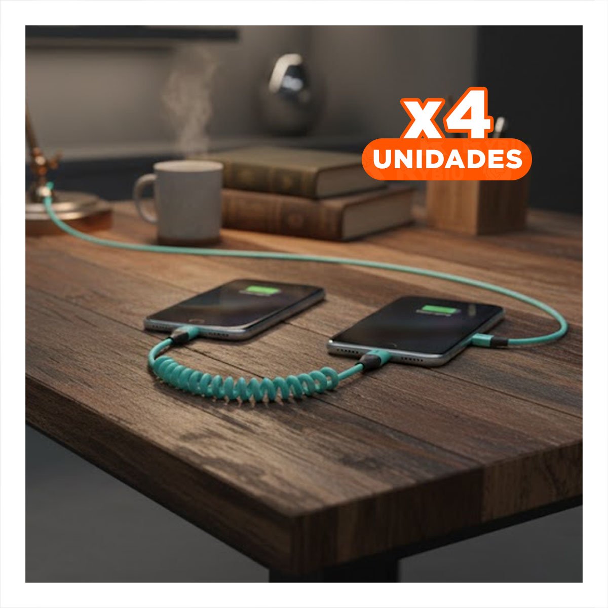 PACK4 CABLE RESORTE 4 EN 1 USB C 1,5M CELESTE CABLE DE ENERGIA PARA CELULARES - 1