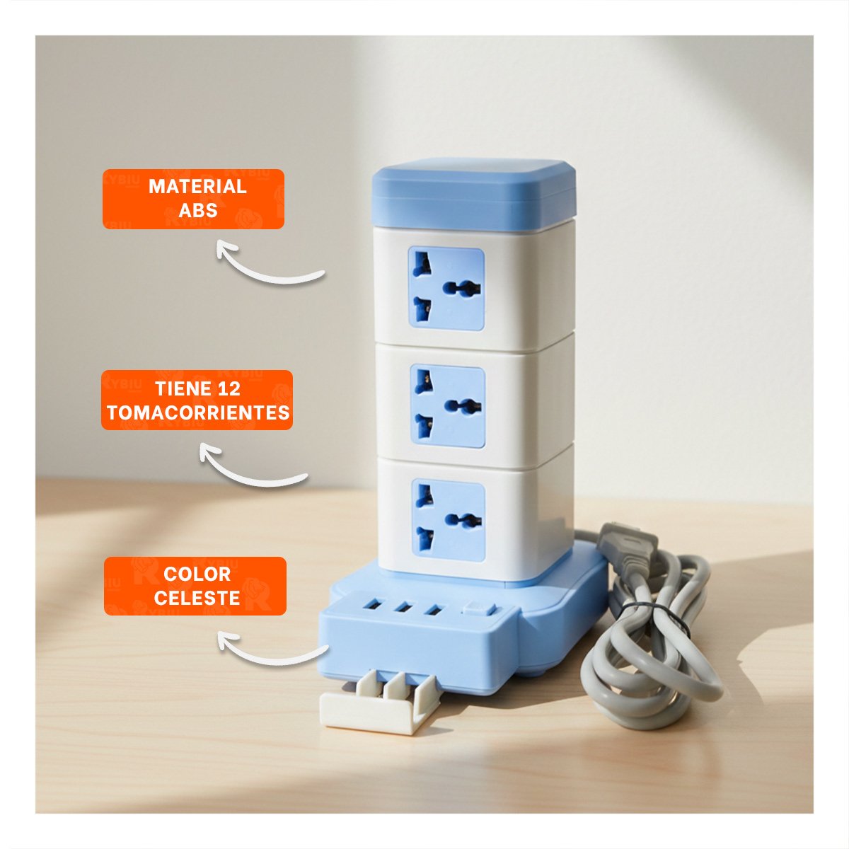 PACK12 MULTITOMA VERTICAL 12 TOMACORRIENTES CON 3 USB CELESTE PARA CARGA Y+PAPEL REGALO - 3