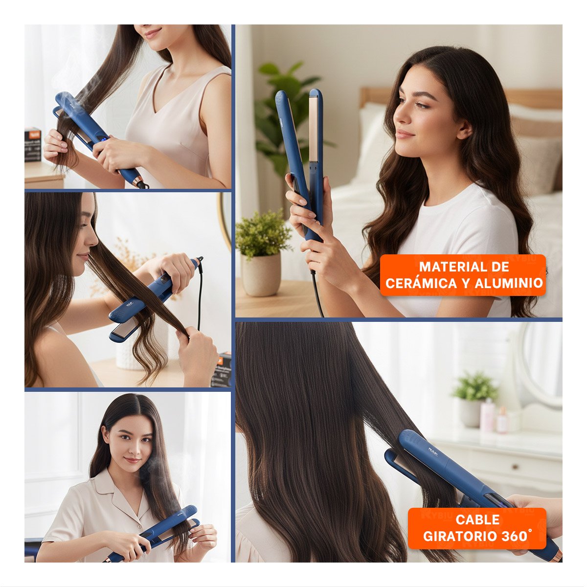 ESTILIZADOR DE CABELLO COLOR AZUL CON PLACAS LISAS PARA ALISAR CABELLO EN CASA Y+LIGAS REGALO - 5