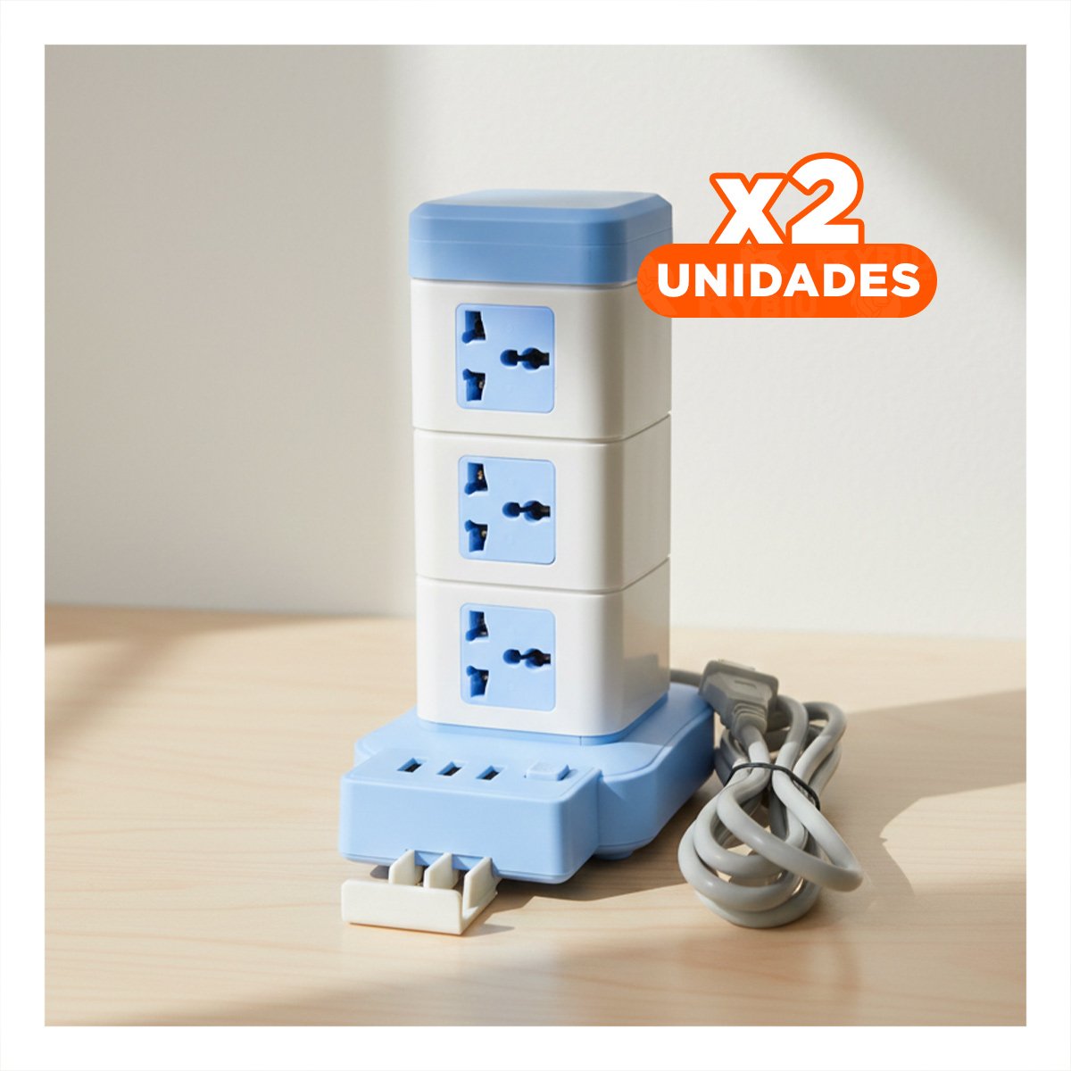 PACK2 BASE VERTICAL 12 TOMACORRIENTES CON 3 USB CELESTE Y+REGALO STICKER - 1