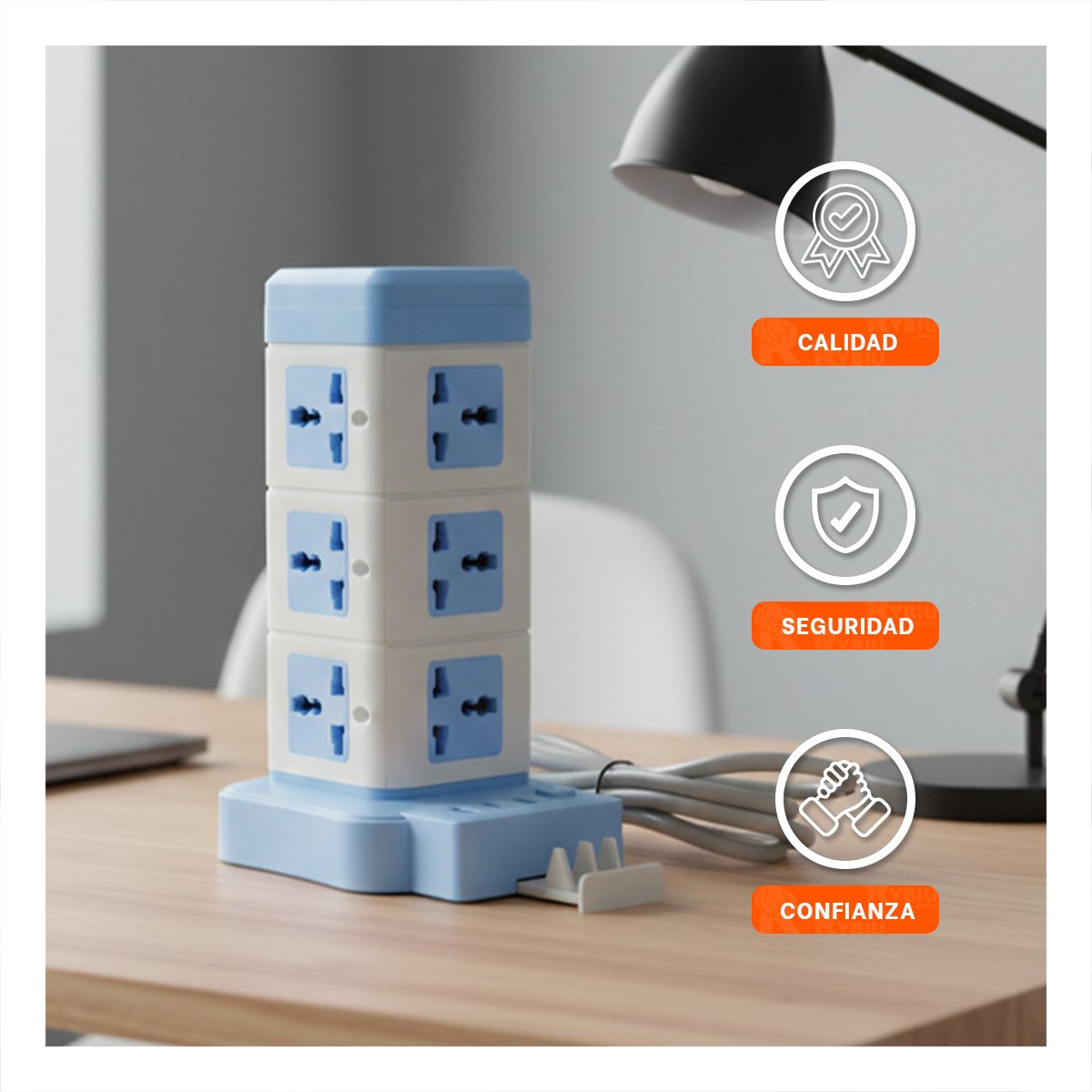 PACK2 BASE VERTICAL 12 TOMACORRIENTES CON 3 USB CELESTE Y+REGALO STICKER - 5