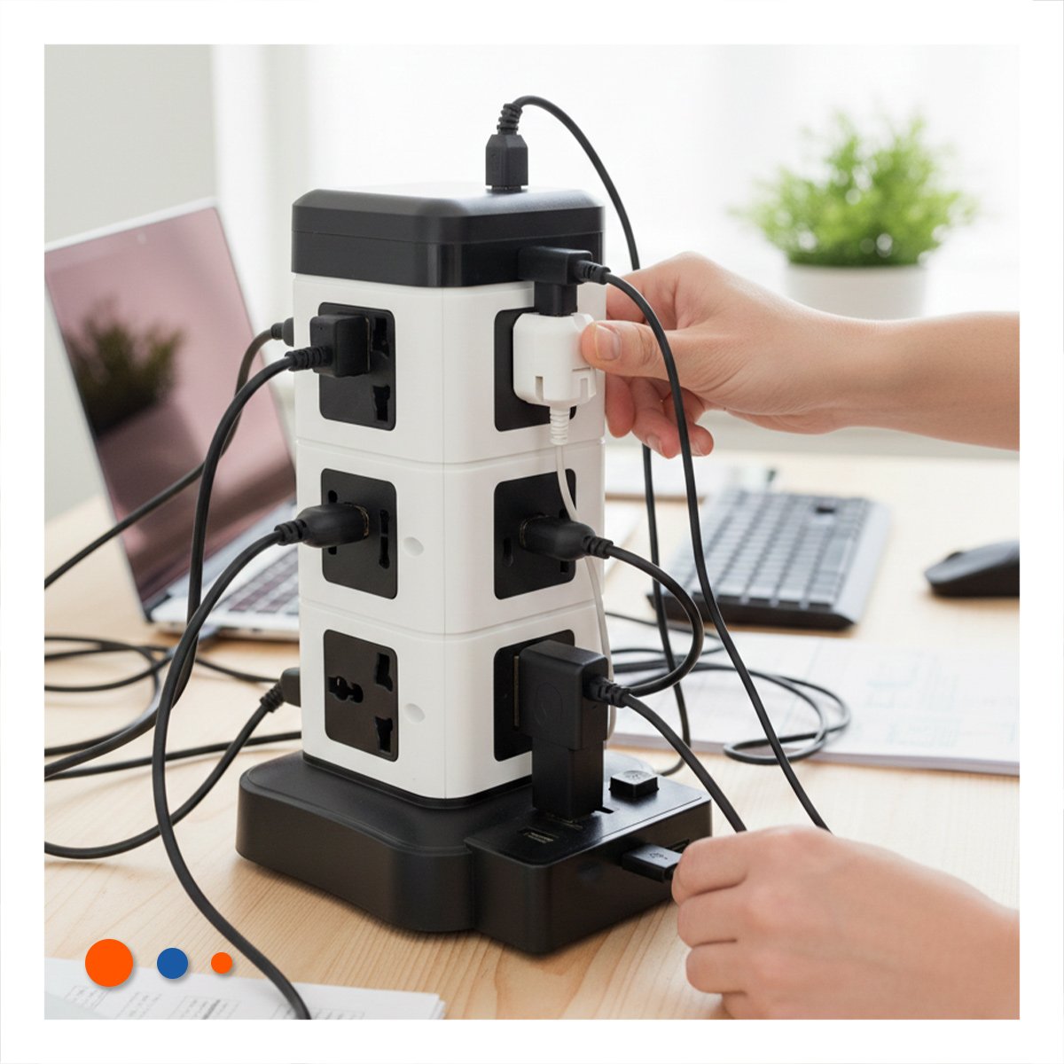 PACK4 REGLETA VERTICAL 12 TOMACORRIENTES CON 2 USB NEGRO PARA CENTRO DE CARGA Y+PAPEL REGALO - 2