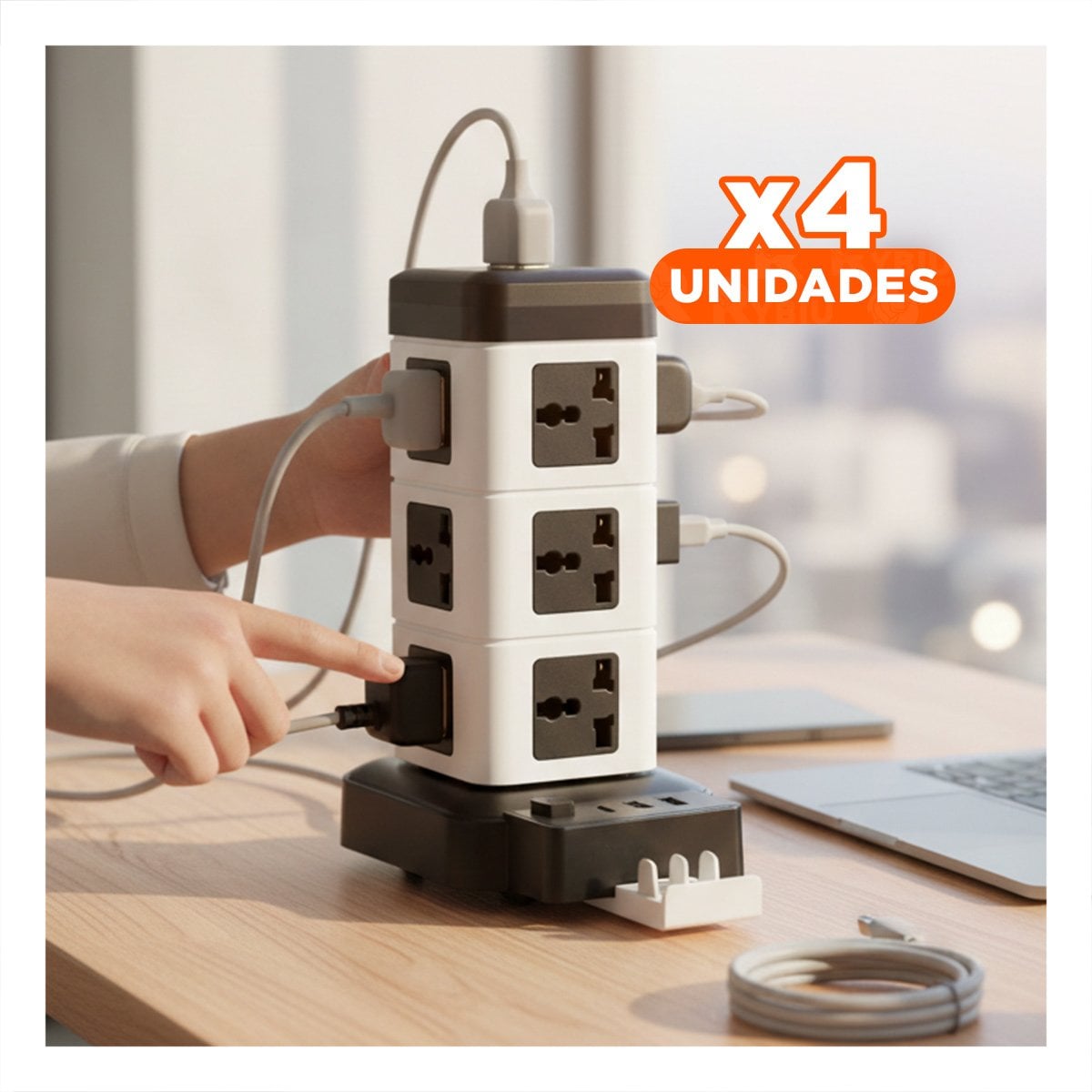 PACK4 EXTENSION VERTICAL 12 TOMACORRIENTES CON 2 USB NEGRO PARA ESPACIO ORGANIZADO - 1