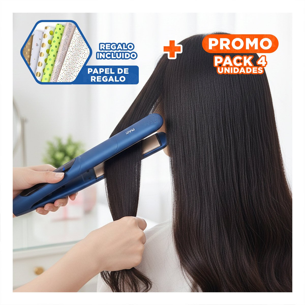 PACK4 MODELADOR DE CABELLO COLOR AZUL CON DISENO ERGONOMICO PARA ESTILIZAR Y+PAPEL REGALO - 1