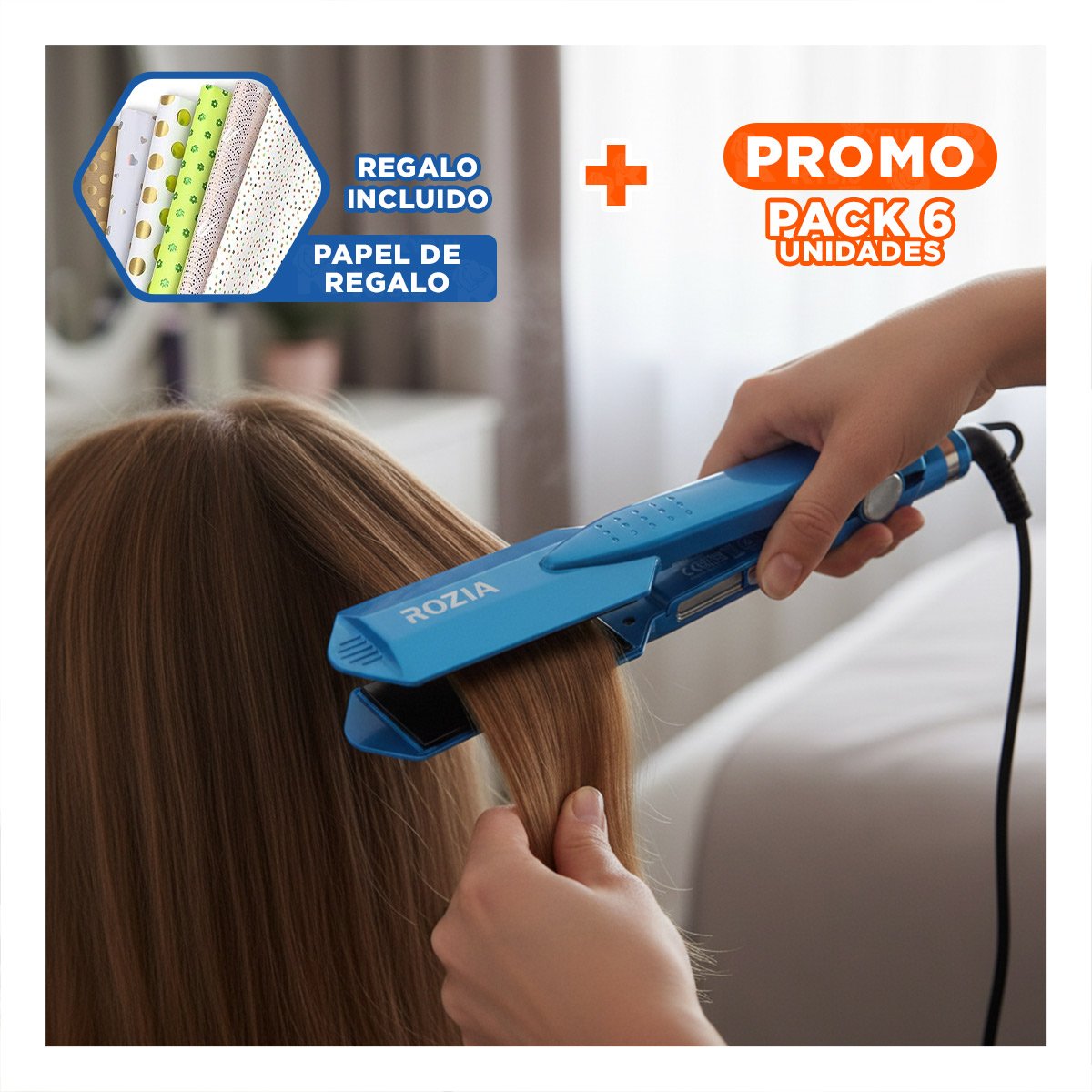 PACK6 PLANCHA DE CABELLO TURQUEZA CON PLACAS LISAS PARA PEINADO MODERNO Y+PAPEL REGALO - 1