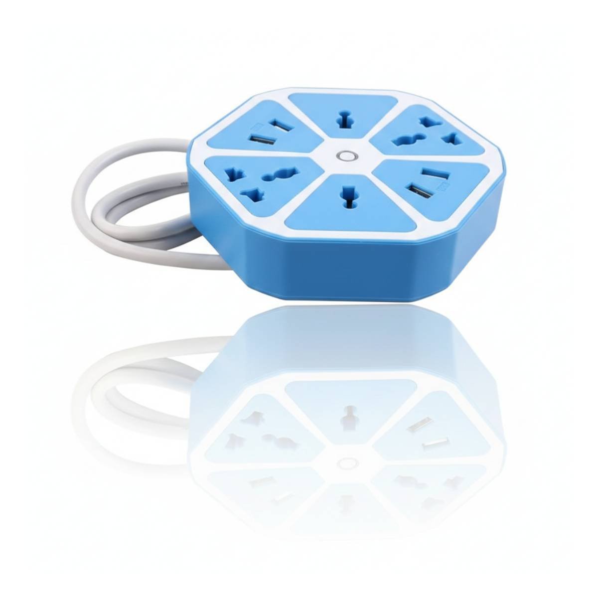 PACK6 EXTENSION HEXAGONAL 4 ENCHUFES 4 USB CELESTE PARA CARGA EN ESCRITORIO Y+REGALO STICKER - 2