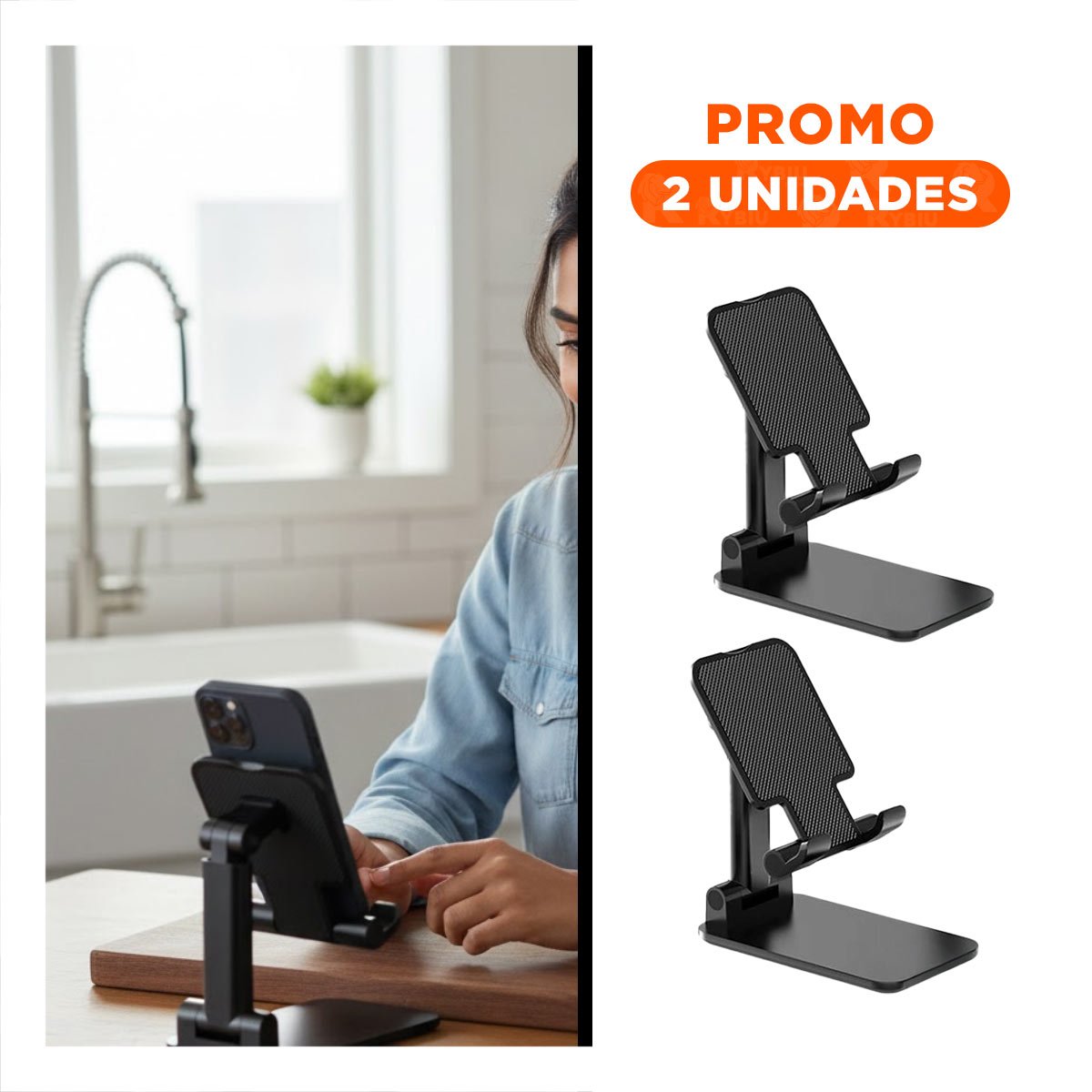 PACK2 PEDESTAL PORTATIL PLEGABLE PARA CELULAR NEGRO CON BASE ESTABLE FIRME