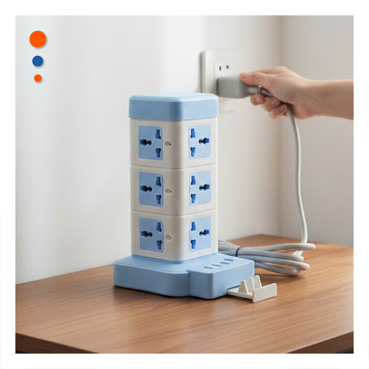 MULTITOMA VERTICAL 12 TOMACORRIENTES CON 3 USB CELESTE PARA LAPTOP Y CELULAR - 1