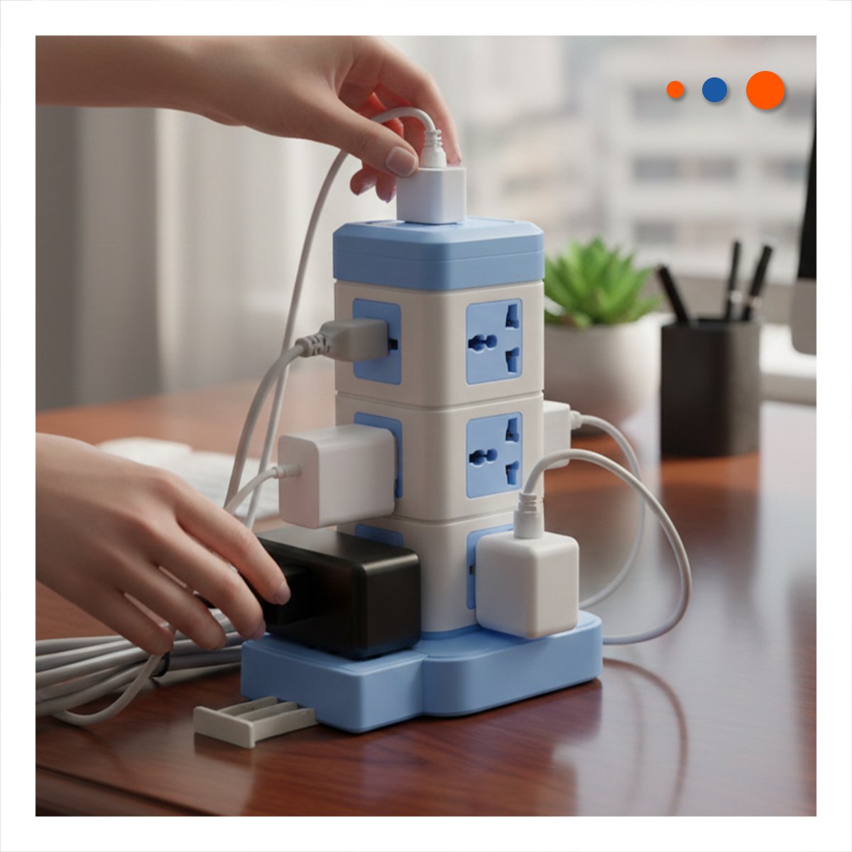 PACK4 REGLETA VERTICAL 12 TOMACORRIENTES CON 3 USB CELESTE PARA CENTRO DE CARGA Y+PAPEL REGALO - 2