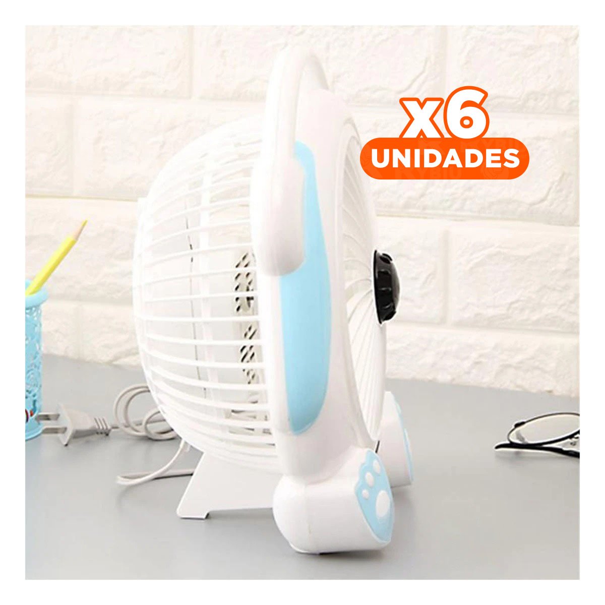 PACK6 VENTILACION RECARGABLE BLANCO CON CELESTE DE MESA PERRITO ESTABLE Y+REGALO STICKER - 1